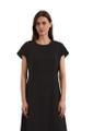 Dress, feminine shape, round neckline, midi length, cutlines