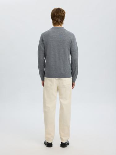 SLHTRAY LS KNIT MERINO OPEN POLO XL Normal geschnitten - Medium Grey Melange