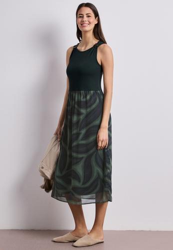 Midi-Kleid mit Strukturmix und Print 38 - Deep Bound Green