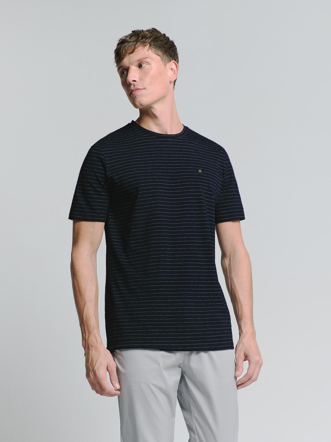 T-Shirt Crewneck Small Pin Stripe M Regular Fit - Deep Blue