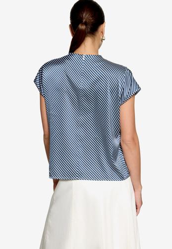 Satinbluse gestreift mit Stehkragen 36 - Dark Blue/white