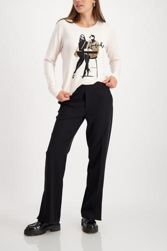 Langarmshirt mit Fellapplikationen 46 - Almond