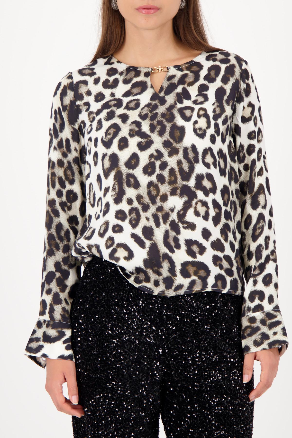 Bluse mit Schmuckdetail 36 - Schwarz Gemustert