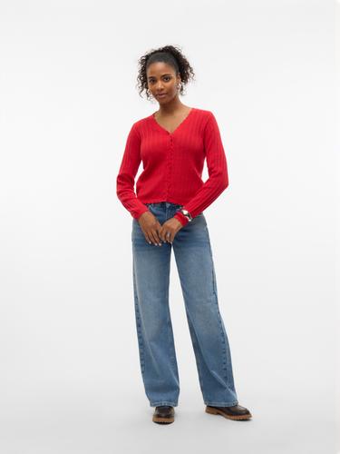 VMLUXLIGHT POINTELLE LS V-NECK CARDIGAN M Normal geschnitten - Fiery Red