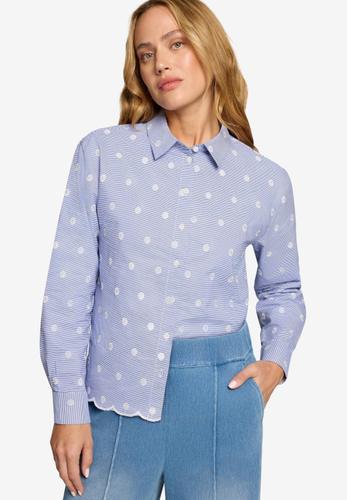 Bluse mit Streifen und Stickerei 38 - Bluewhite