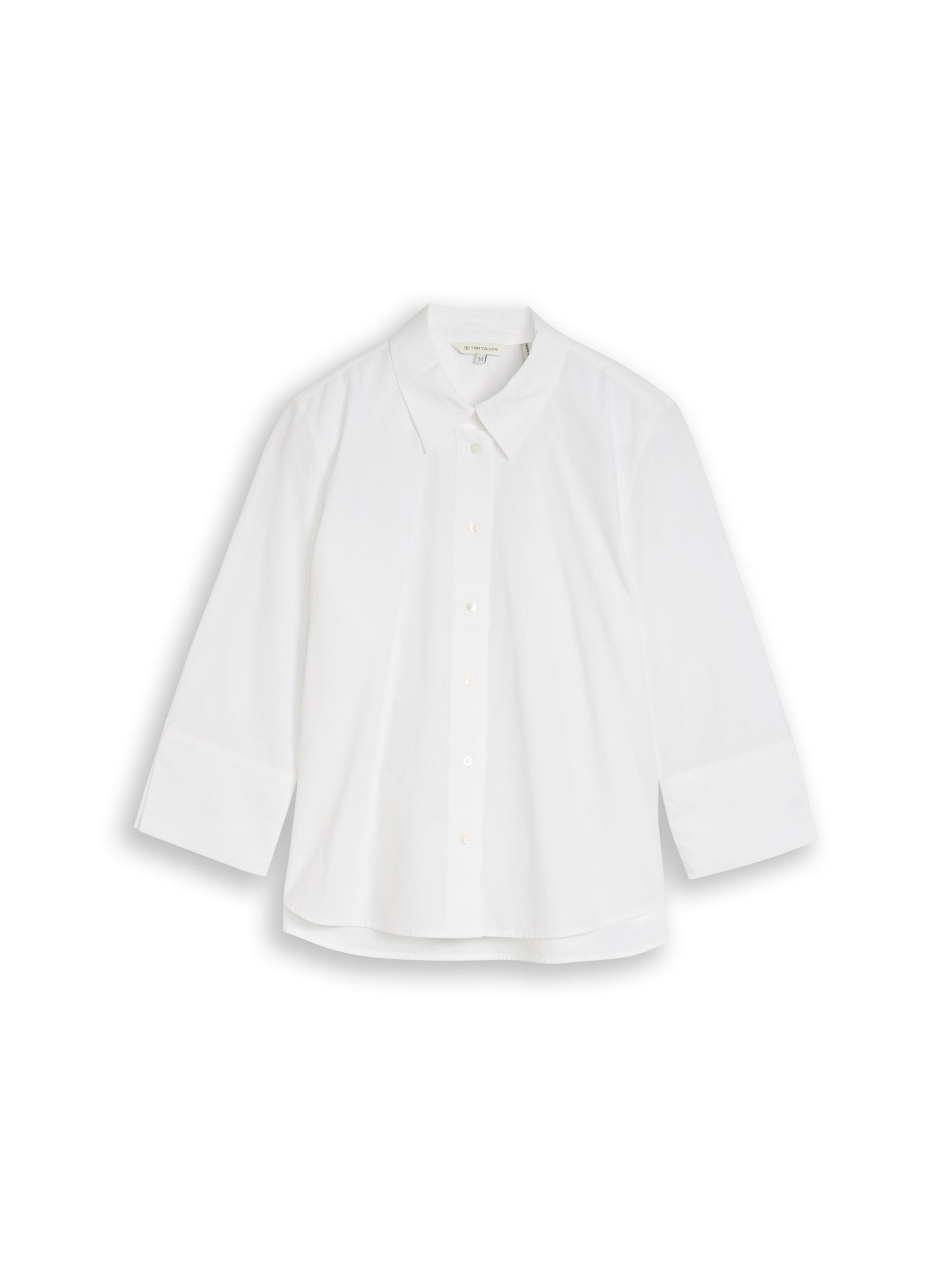 Popeline Hemdbluse mit 3/4-Arm 36 Regular Fit - White