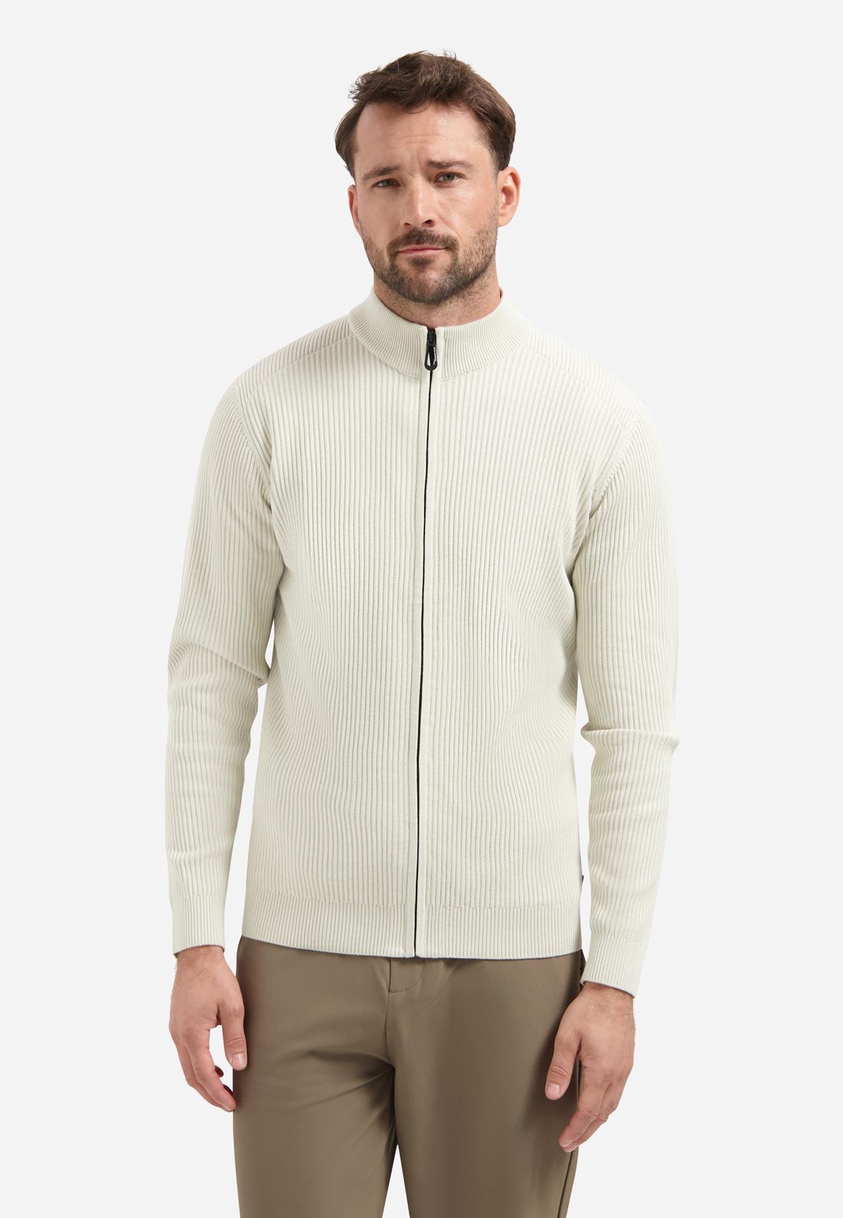 Cardigan Full Zip Tuck Stitch M Regular Fit - Chalk