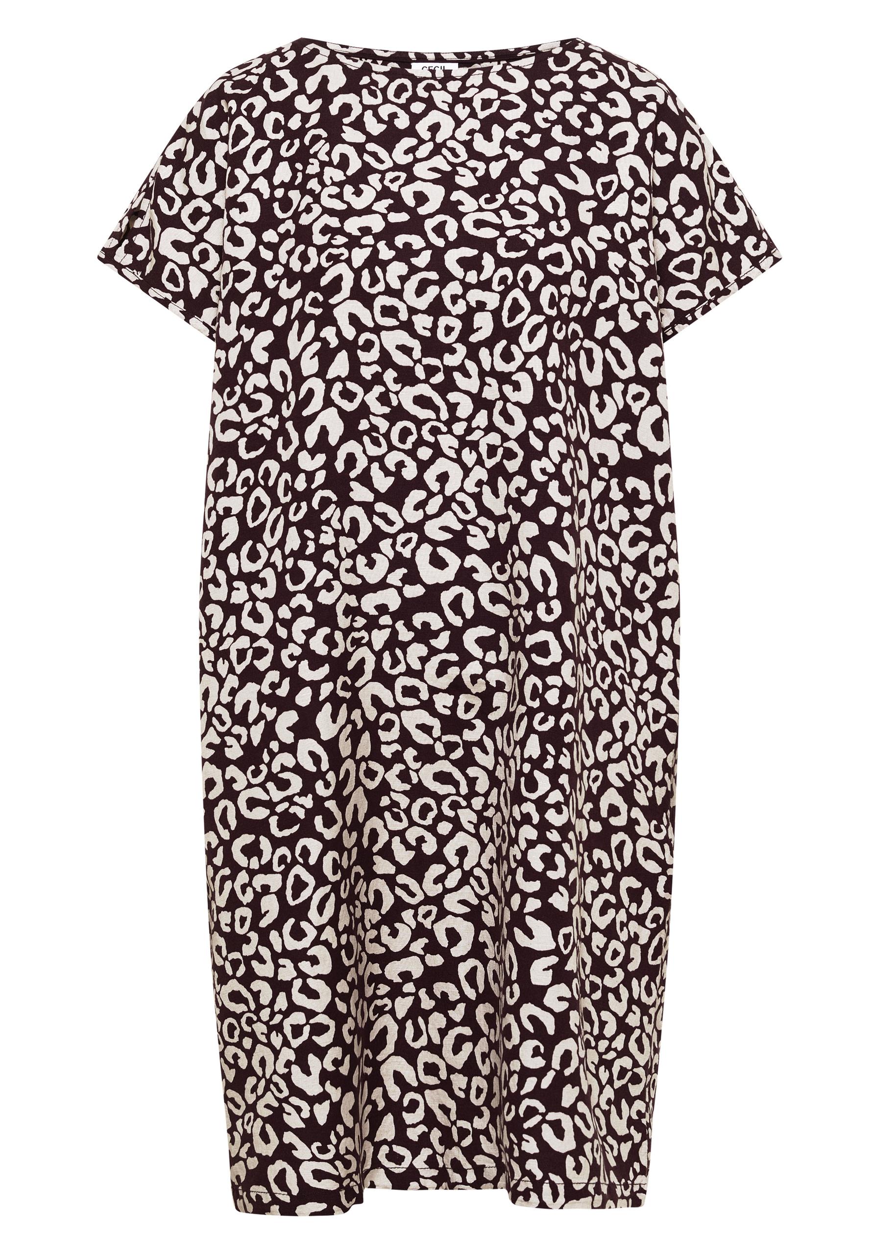 Knielanges Kleid aus Leinenmix mit Print M - Rich Burgundy