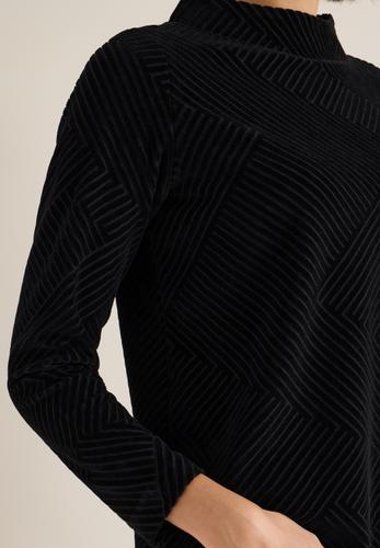 Strukturshirt mit Funnelneck M - Black