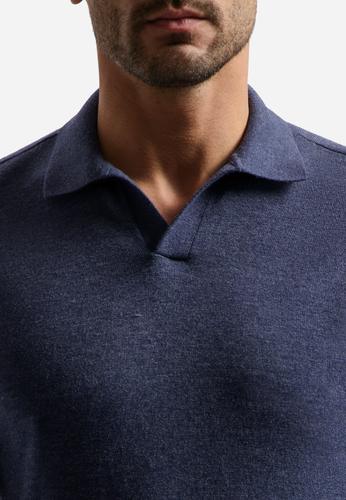 Pullover Short Sleeve V-Polo Melange L Regular Fit - Night