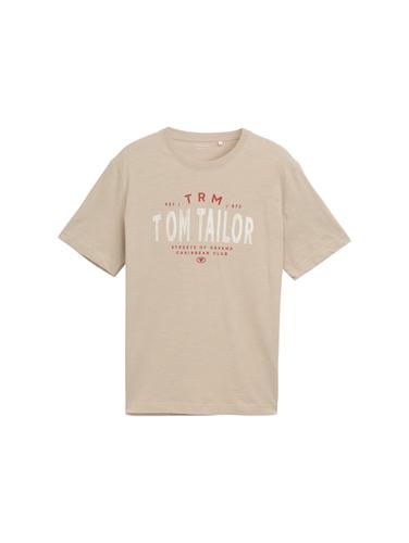 T-Shirt mit Logo-Print M Regular Fit - Cashew Beige