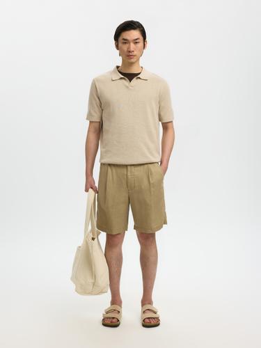 SLHMATTIS SS LINEN BLEND OPEN POLO NOOS M Normal geschnitten - Oatmeal