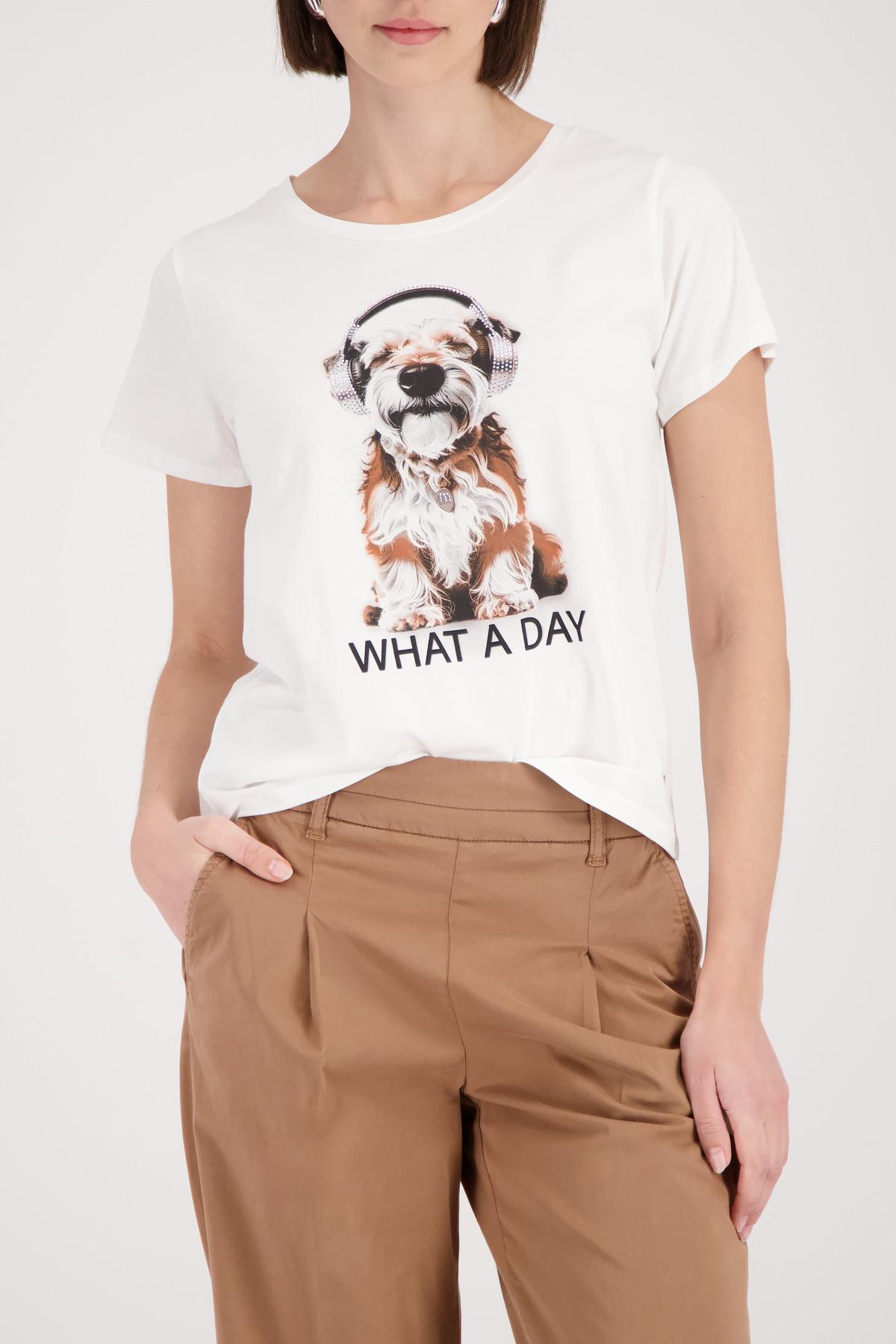 T-Shirt Hund-Print und Strasssteinen 40 - Cream