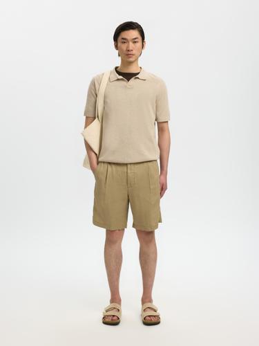 SLHMATTIS SS LINEN BLEND OPEN POLO NOOS M Normal geschnitten - Oatmeal
