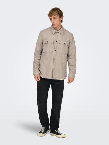 ONSASH OVR WOOLEN LOOK PKT LS SHIRT NOOS M Normal geschnitten - Chinchilla