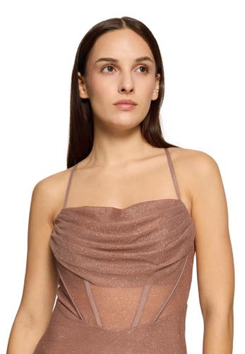 Kleid gefüttert, lang 36 - Taupe/silver