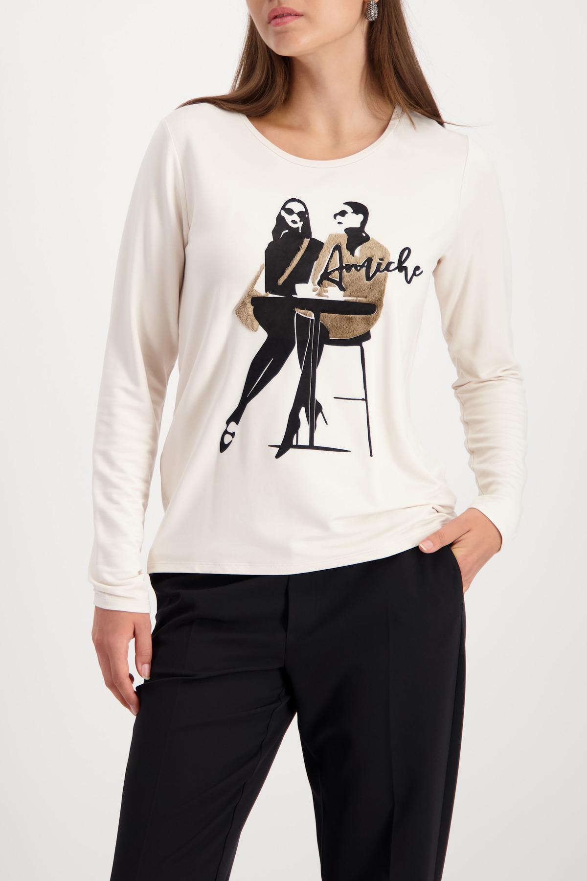 Langarmshirt mit Fellapplikationen 46 - Almond