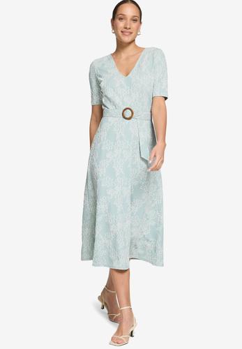 Midikleid mit Blumen-Stickerei 36 - Blue/cream