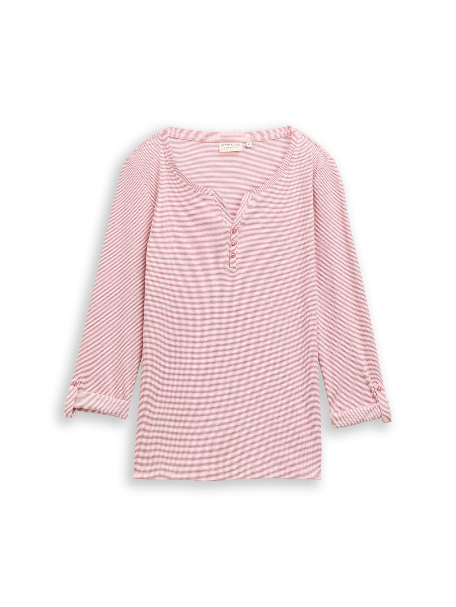 Langarmshirt mit Turn-Up-Funktion XXL Regular Fit - Offwhite Pink Small Stripe