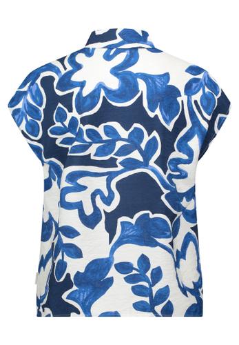 Hemdbluse 46 Lässig - Weiß/Dunkelblau