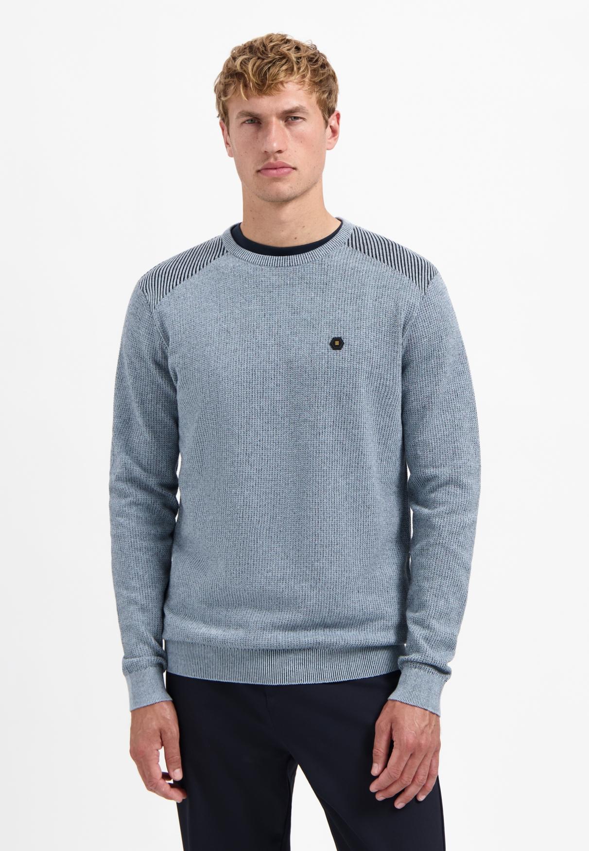 Pullover Crewneck Plated Structure Knit M Regular Fit - Dusty Blue