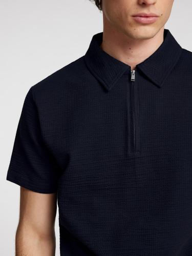 SLHSANDER SEERSUCKER ZIP SS POLO Blau M