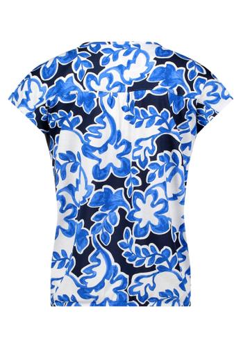 Blusenshirt S Lässig - Weiß/dunkelblau