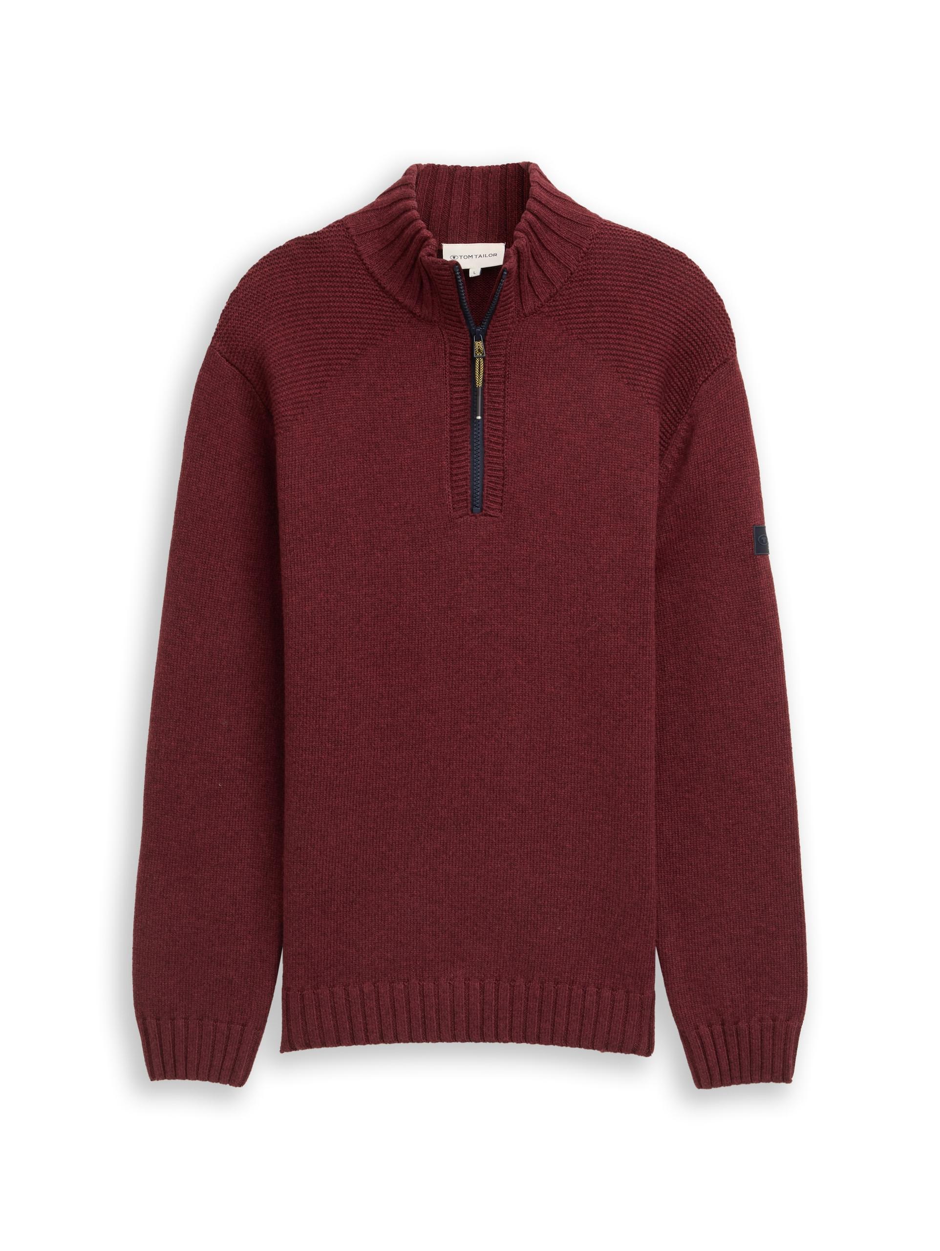 Troyer Strickpullover mit Ripp-Details XXL Regular Fit - Bordeaux Melange