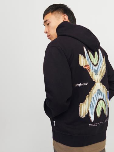 JORPORTO PATTERN SWEAT HOOD M Locker geschnitten - Black