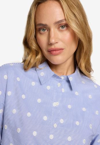 Bluse mit Streifen und Stickerei 38 - Bluewhite