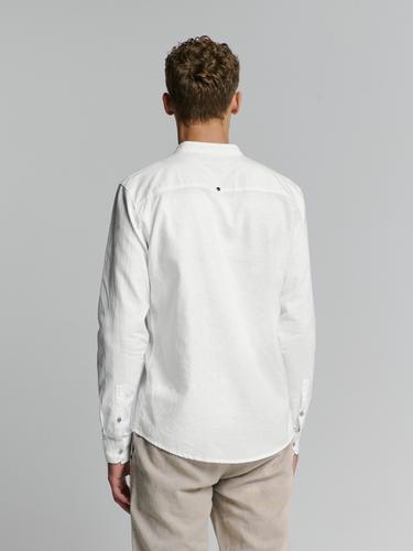 Shirt Granddad Solid With Linen M Regular Fit - White