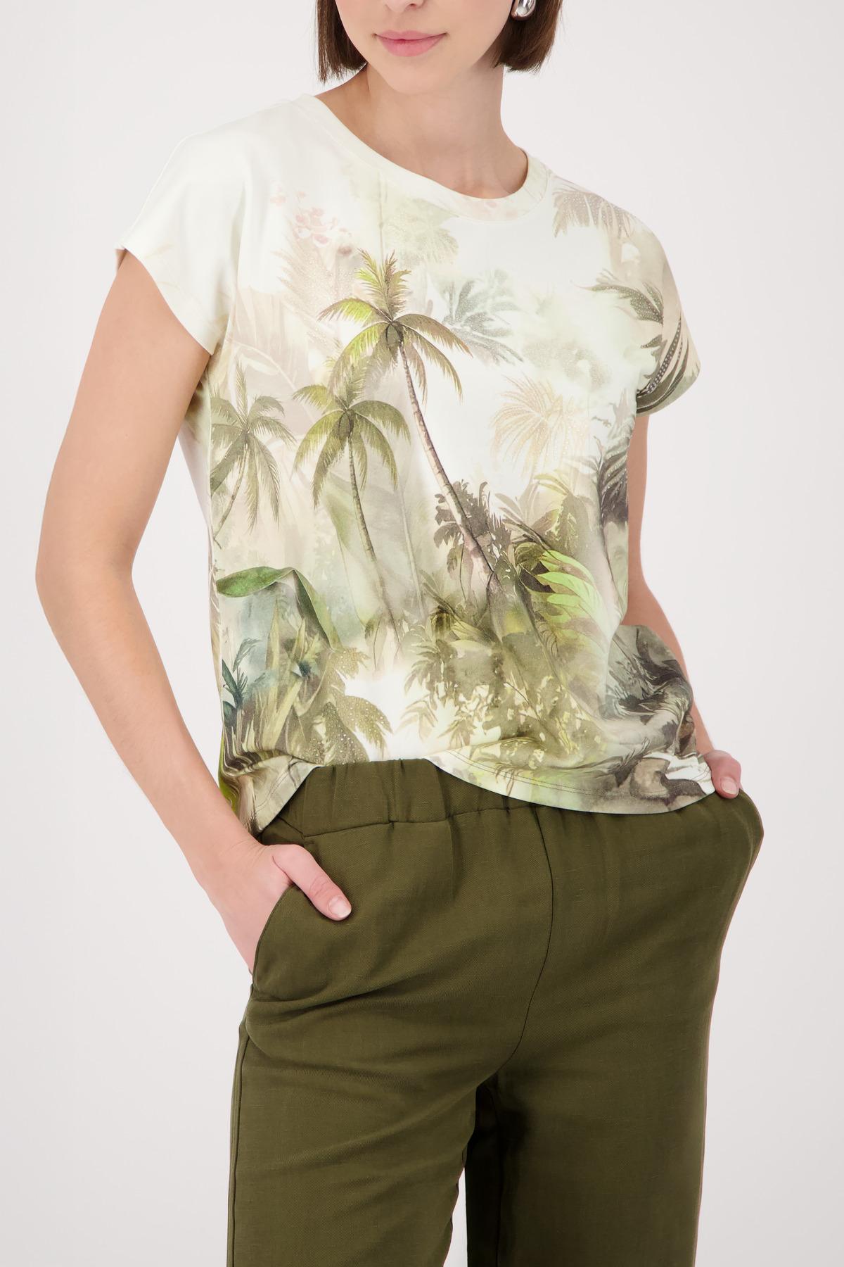 T-Shirt mit tropischen Print 38 - Olive Gemustert