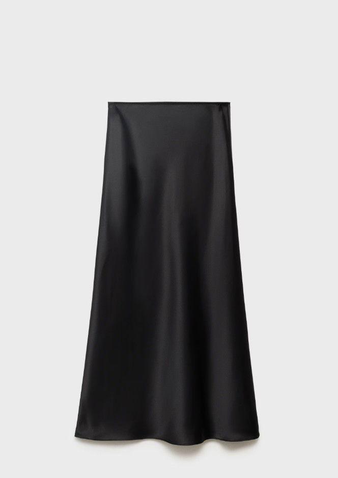 Langer Satinrock - Schwarz / XL