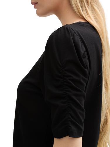 T-Shirt mit Raffärmeln L Regular Fit - Deep Black