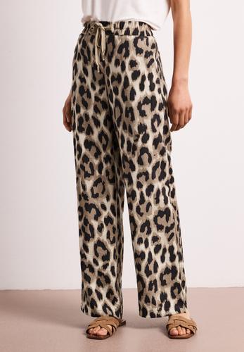 High Waist Wide Leg Hose mit Leo-Print 42/30 - Timeless Beige