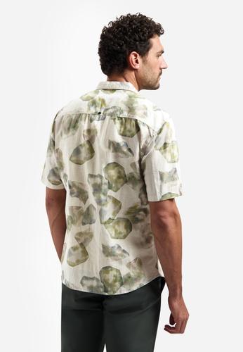 Shirt Short Sleeve Allover Printed With Linen L Regular Fit - Green
